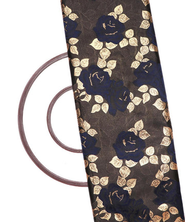 neavy blue and golden floral pattern brocade lycra fabric b127 3454